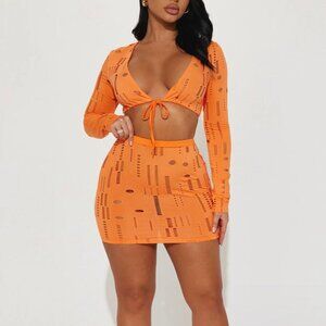 Neon Orange Skirt Set